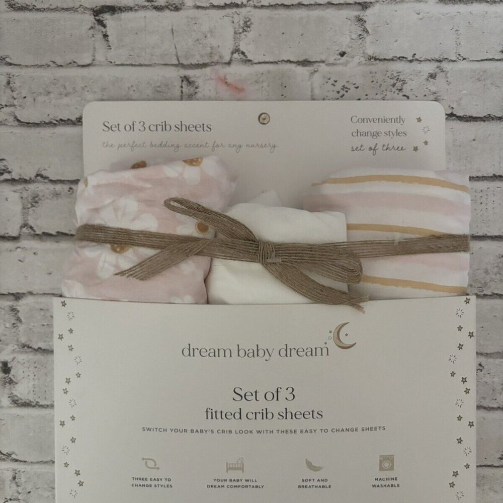 Dream Baby Dream Set Of 3 Pink Fitted Crib Sheets NWT